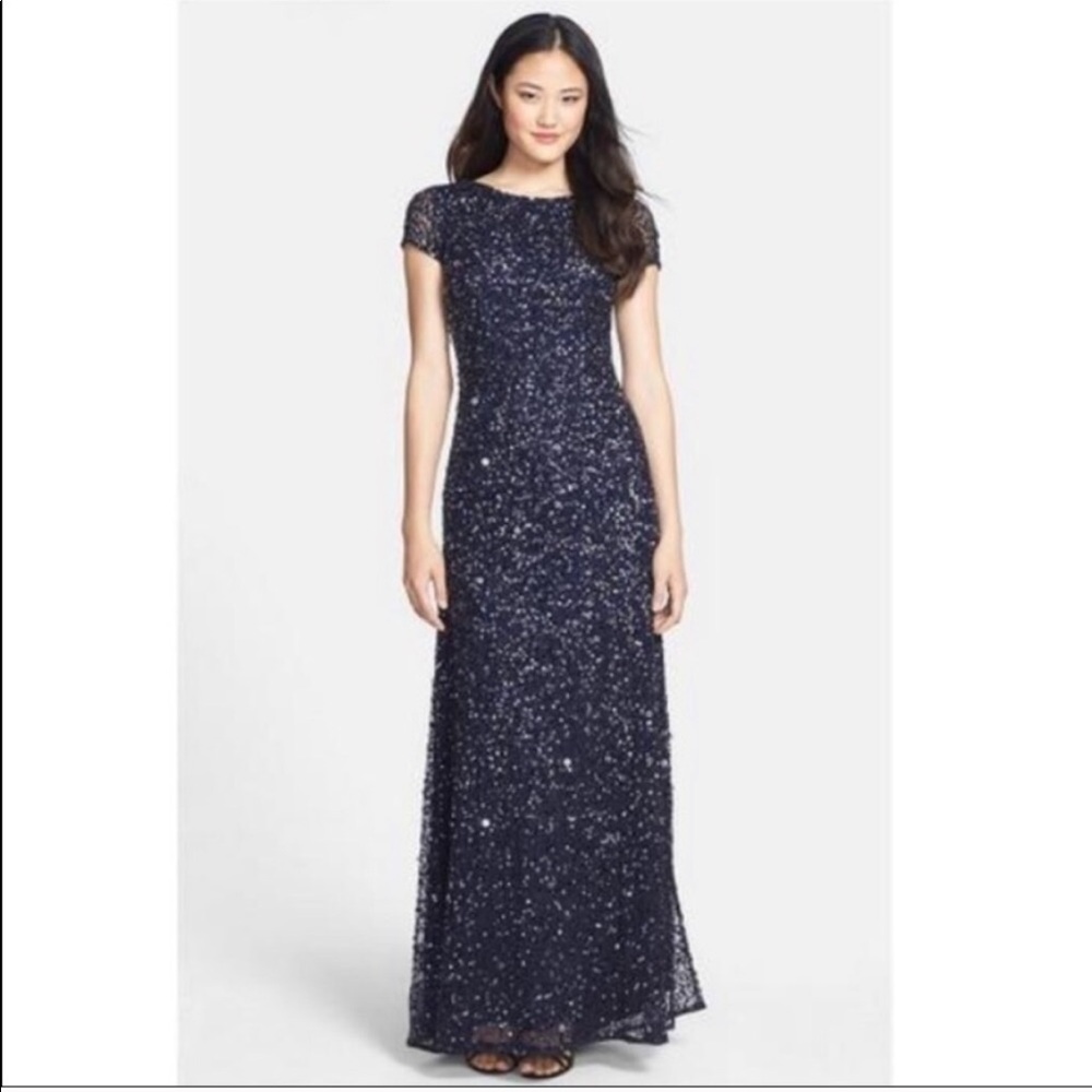 ADRIANNA PAPELL sz 14 Navy Sequins Dress